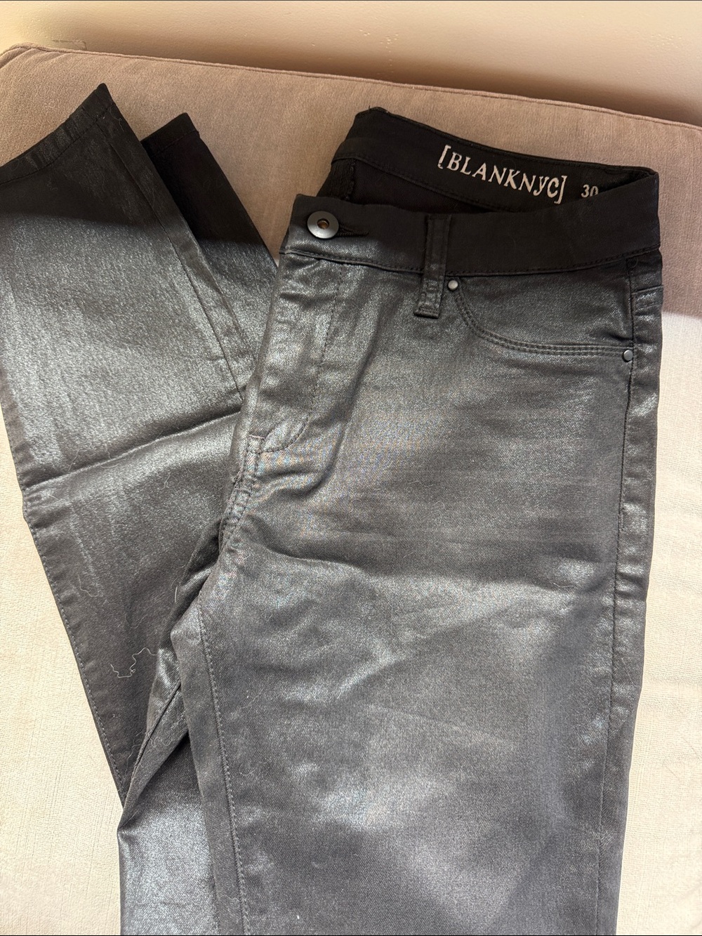 Blank NYC Shiny Black Coated Skinny Jeans